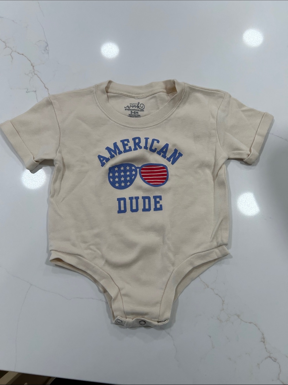 American Dude Cream Baby One-Piece Bodysuit with Flag Graphic